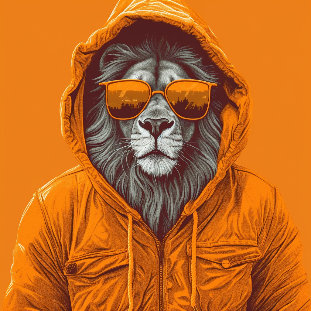 Stylish lion wearing hoodie and sunglasses