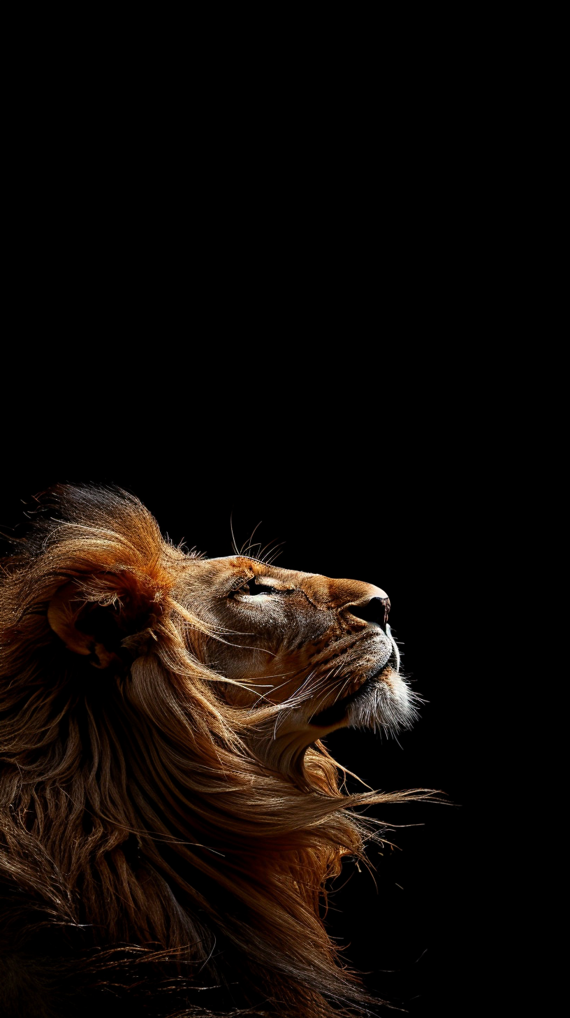 Lion with flowing mane in dynamic lighting