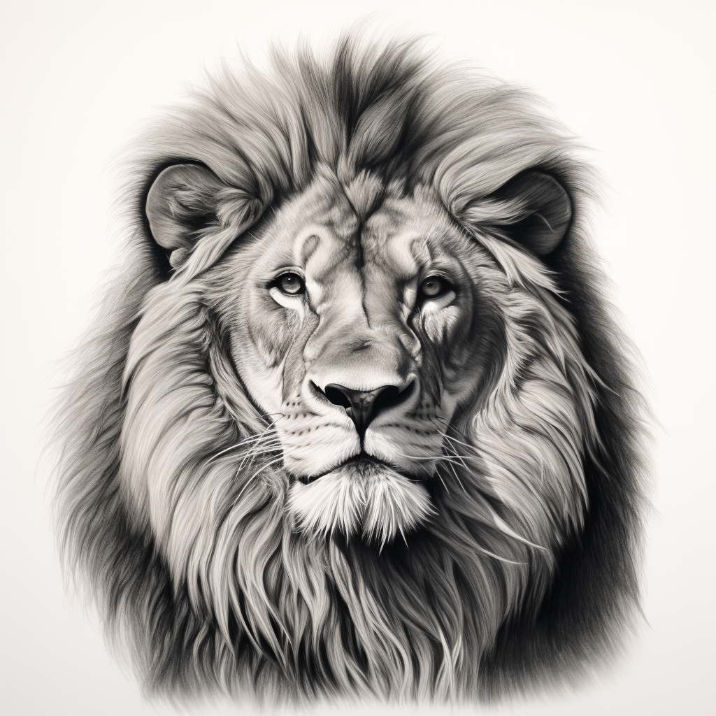 Majestic lion black and white drawing