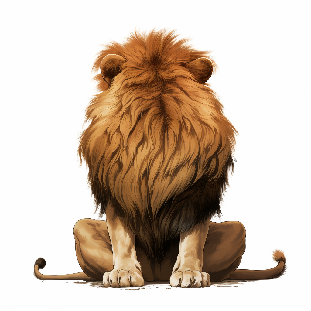 Playful cartoon lion seen from behind