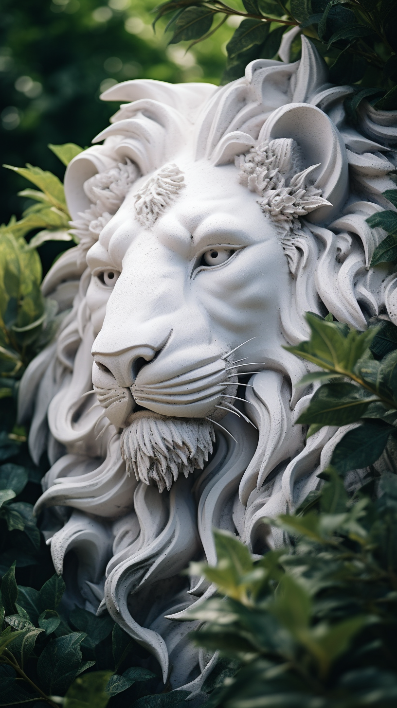 Close-up of majestic lion face sculpture