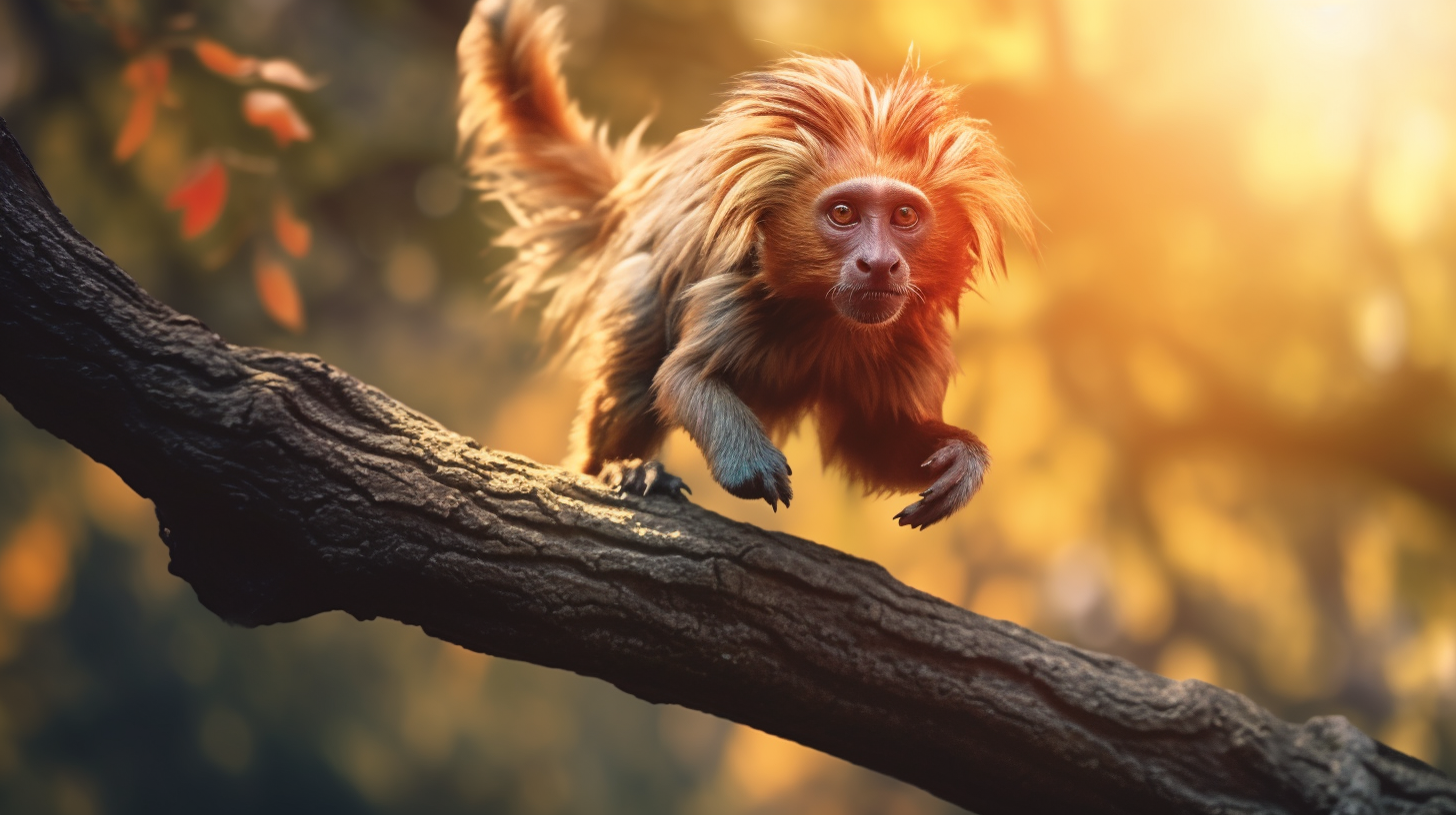 Lion Tamarin Jumping in Forest