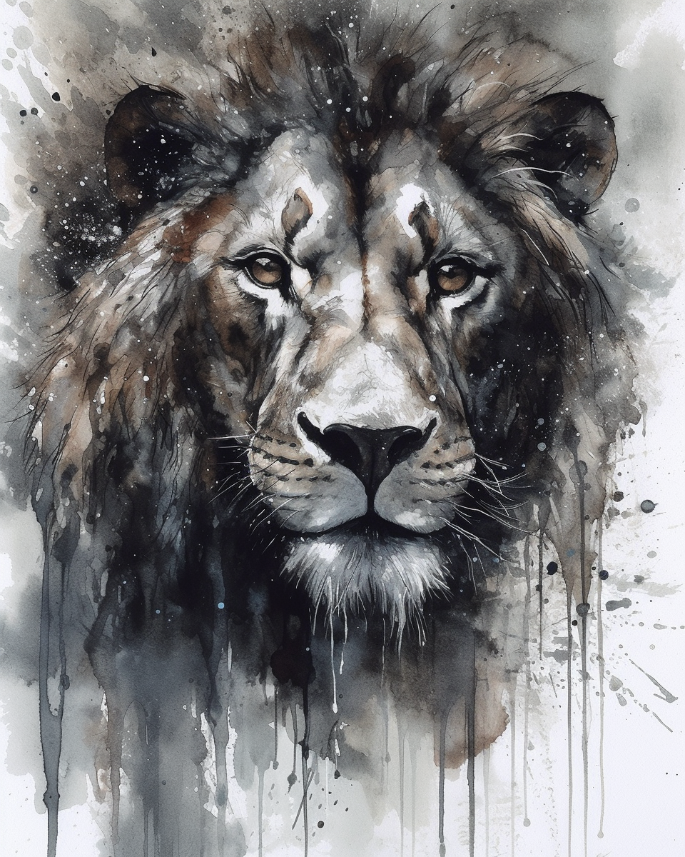 Watercolor lion with dripping effect