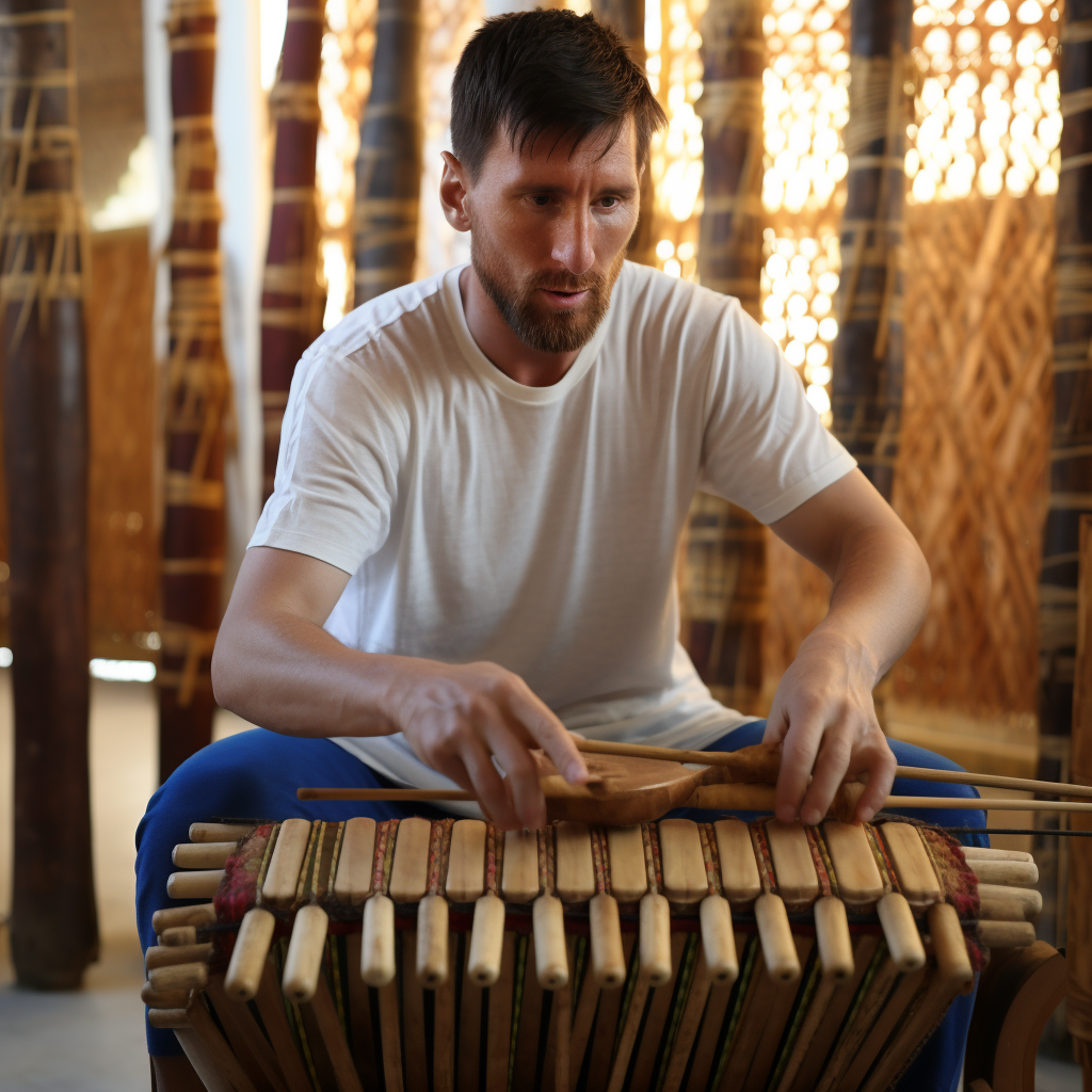 Lionel Messi playing balafon