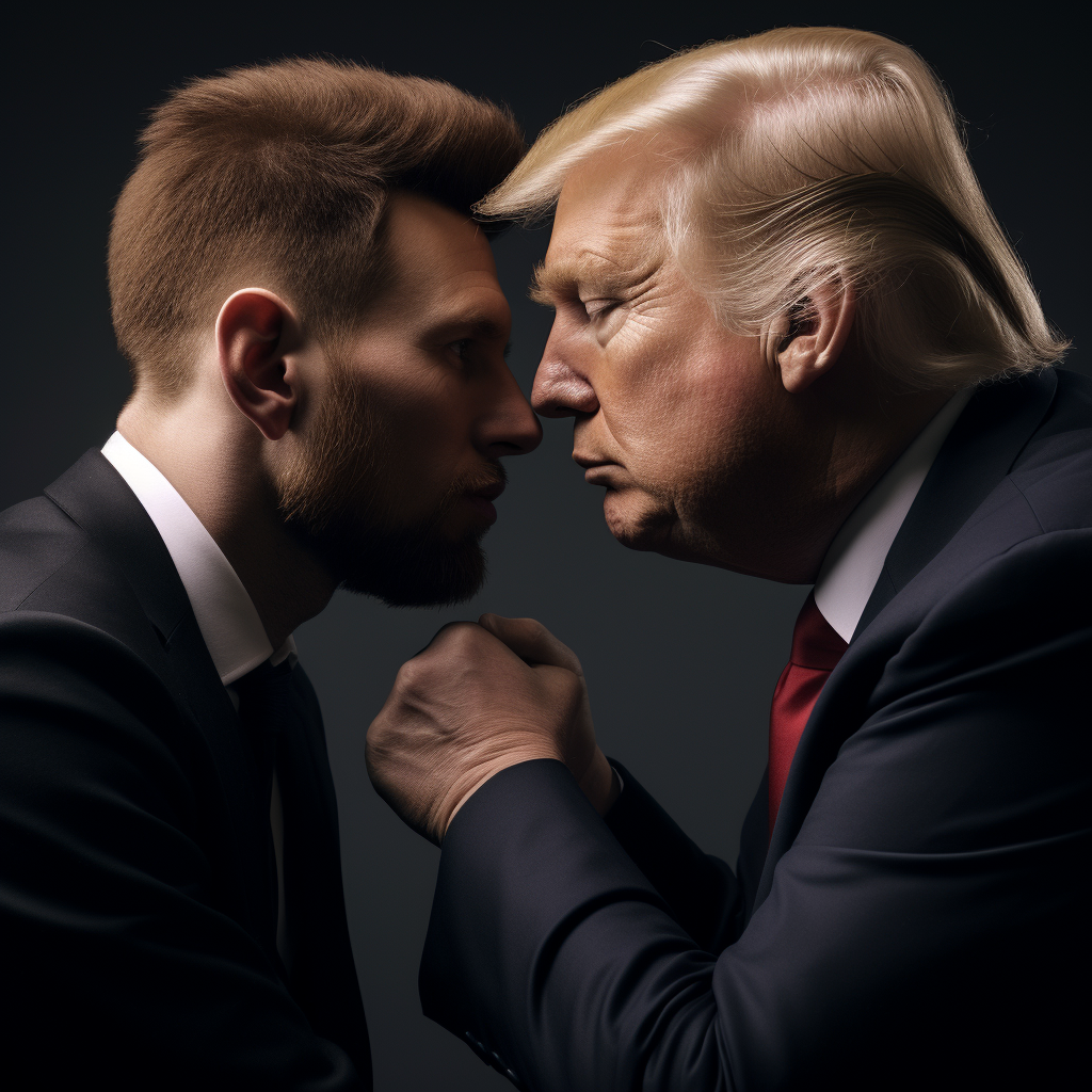 Lionel Messi kissing Donald Trump photo