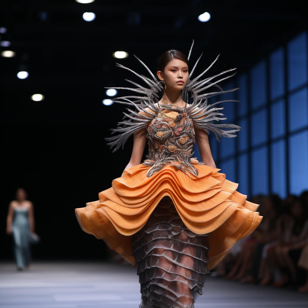 Runway Model in Lionfish-Inspired Dress