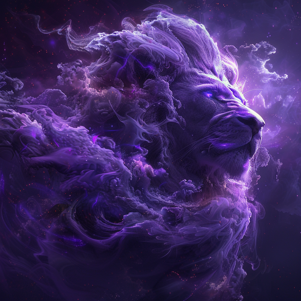 Lion head made of purple clouds