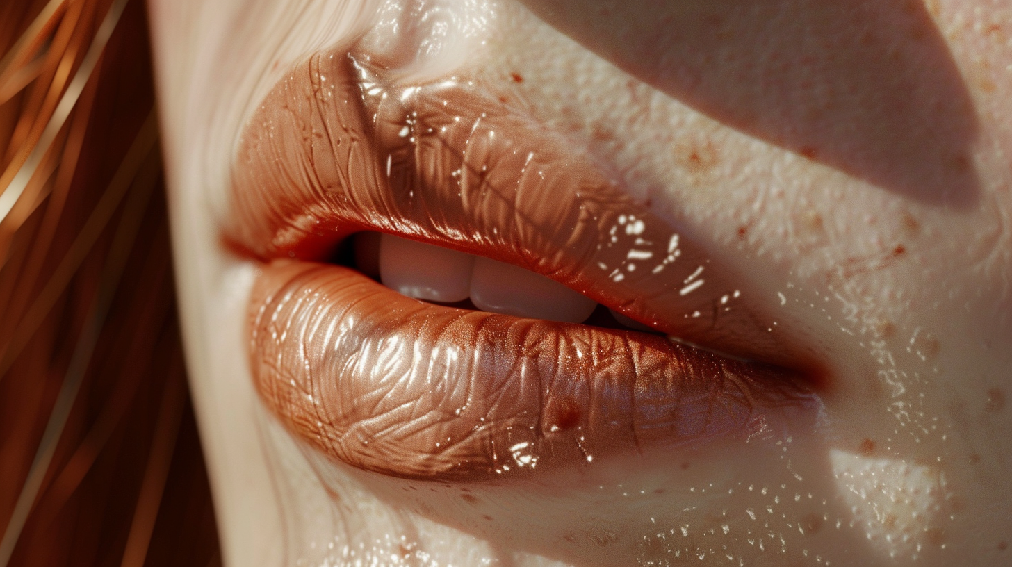 Lips with Small Moles Close Up