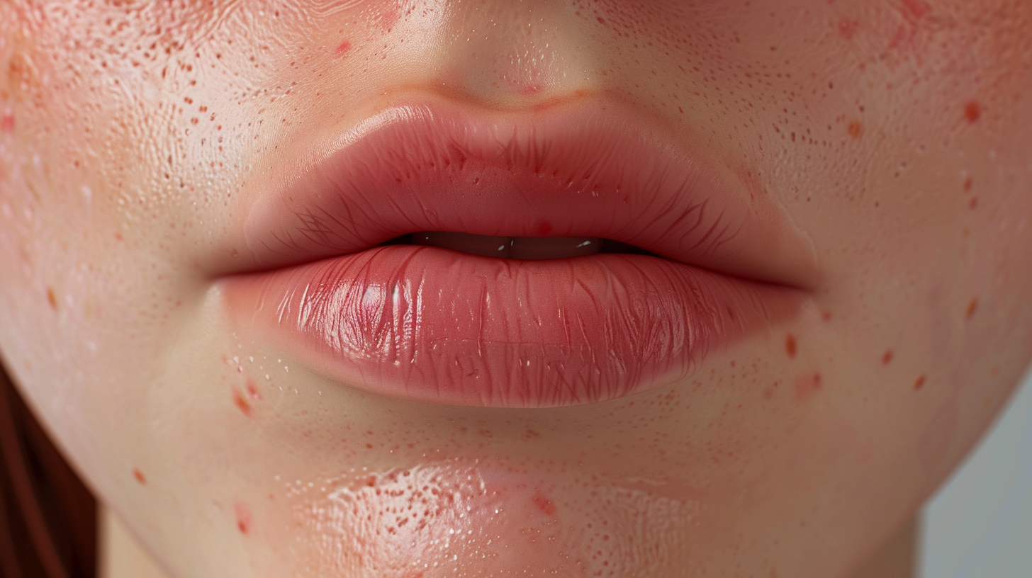 Lips with small moles closeup