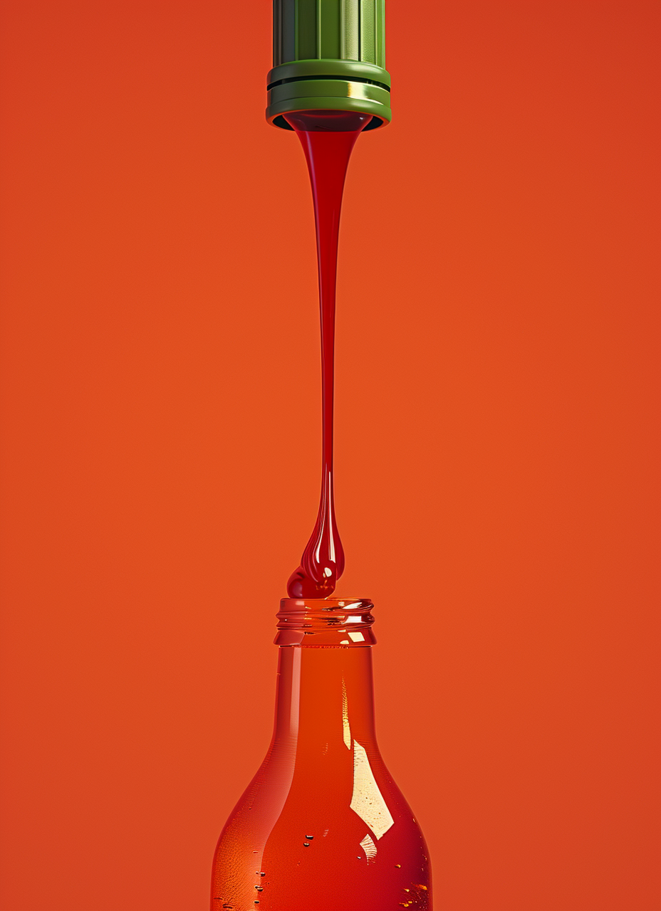 Drip of liquid on red background