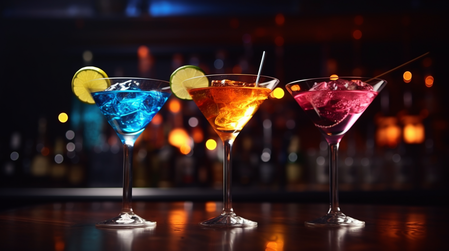 Assorted Liquors in Glasses on Bar Table