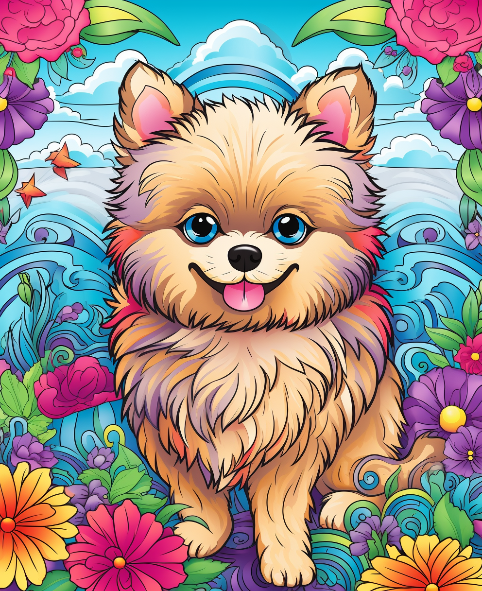 Colorful Lisa Frank Rainbow Pomeranian Coloring Page