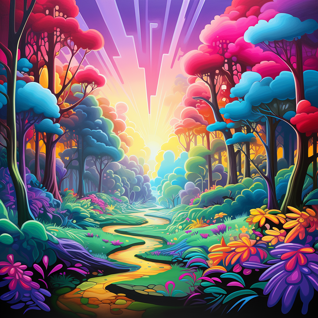 Lisa Frank style vibrant forest background