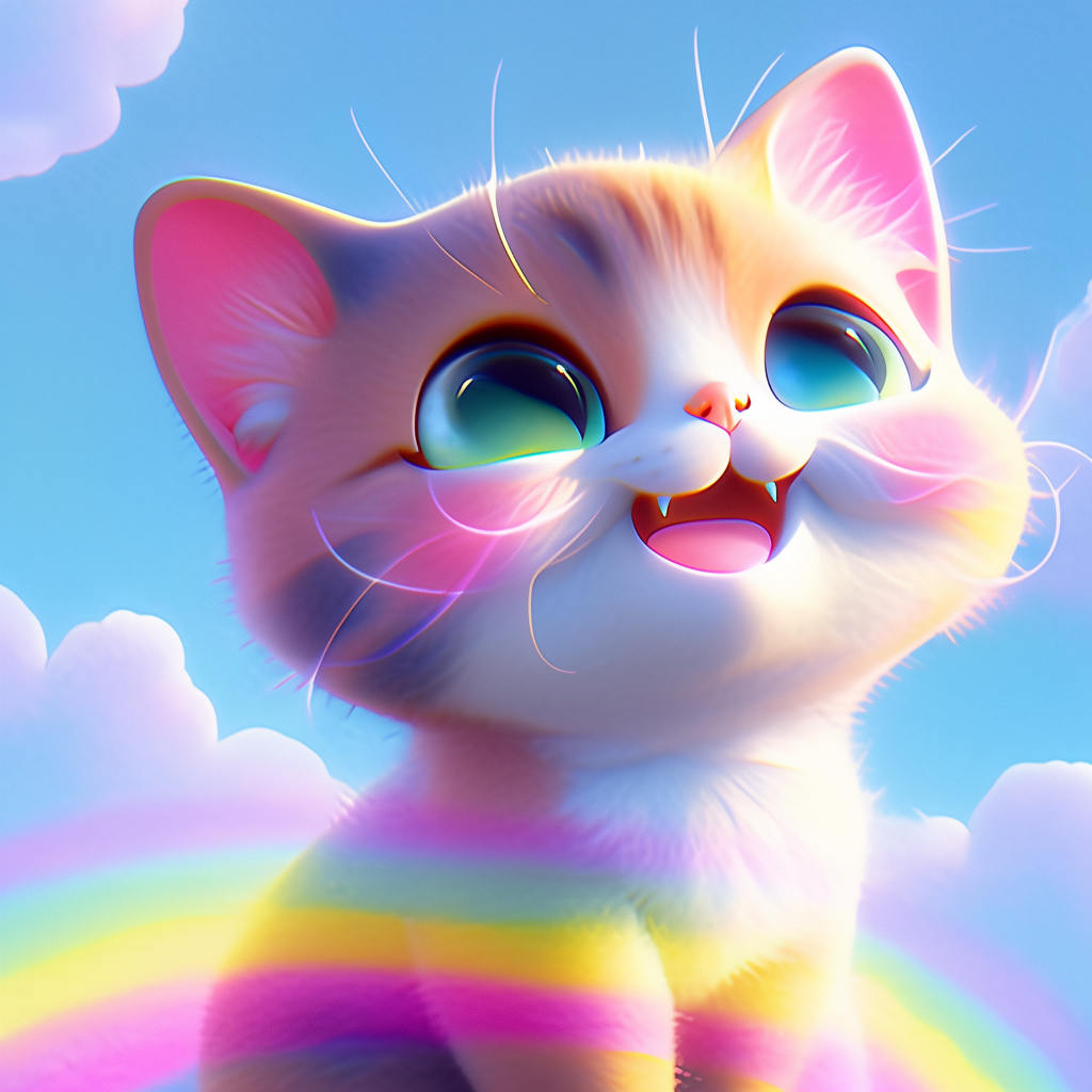 Cute Lisa Frank Inspired Kitten Illustration