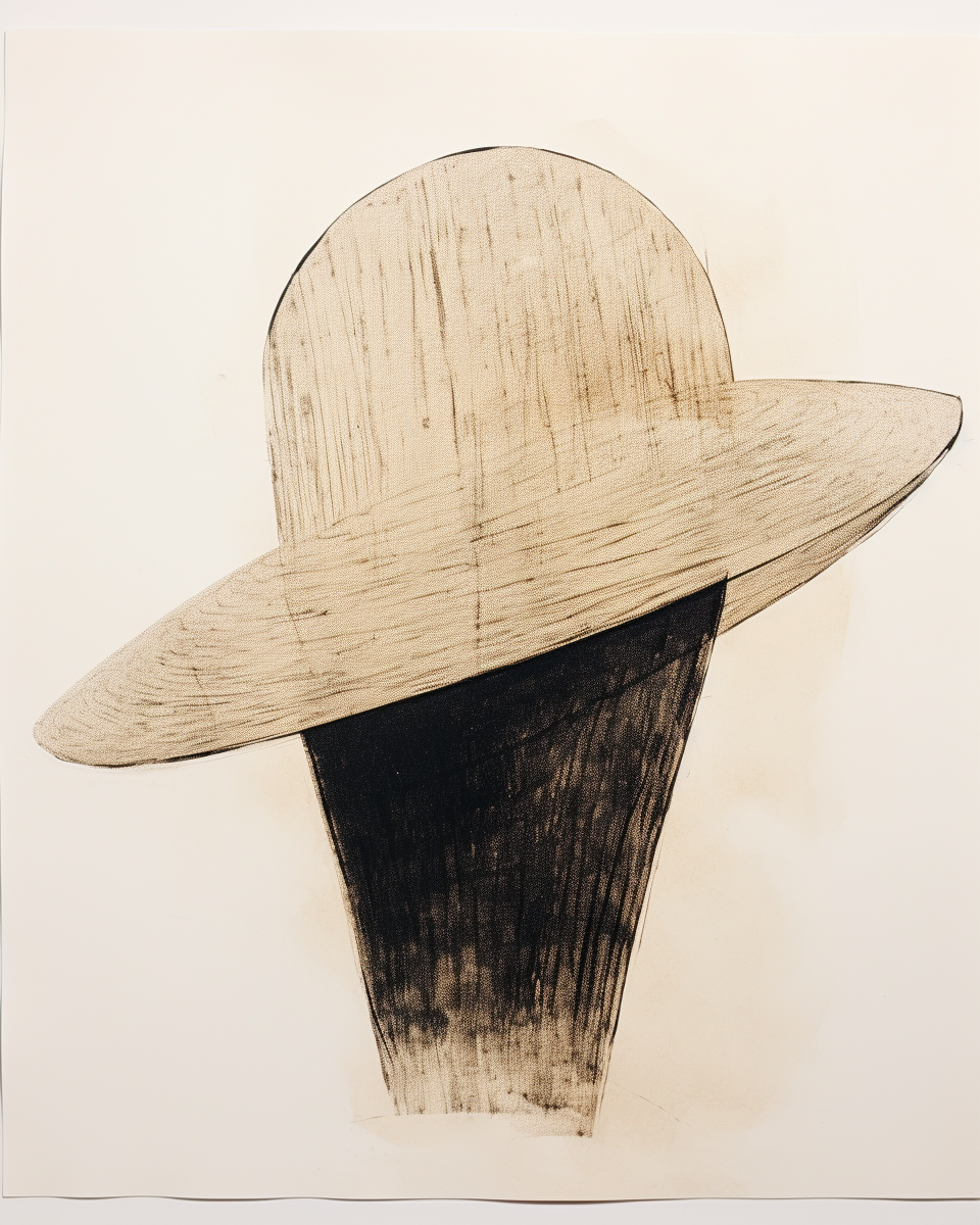 Minimalistic straw hat in lithographic artwork  ?