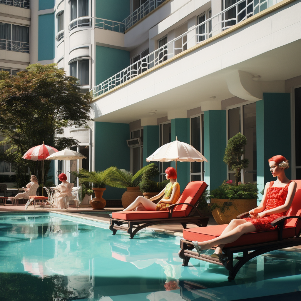 Group of women sunbathing by hotel pool