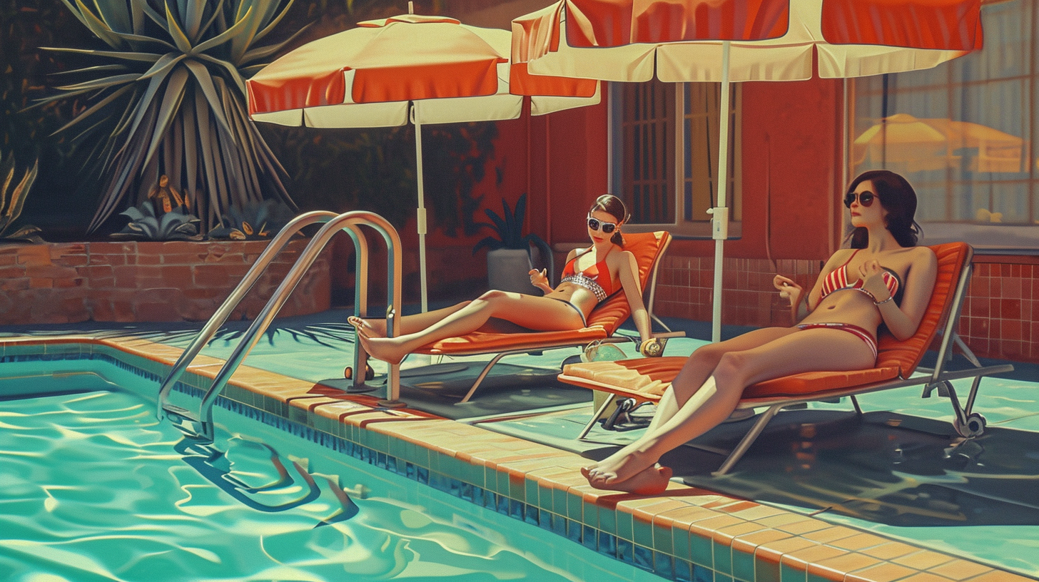 Group of women sunbathing by hotel pool