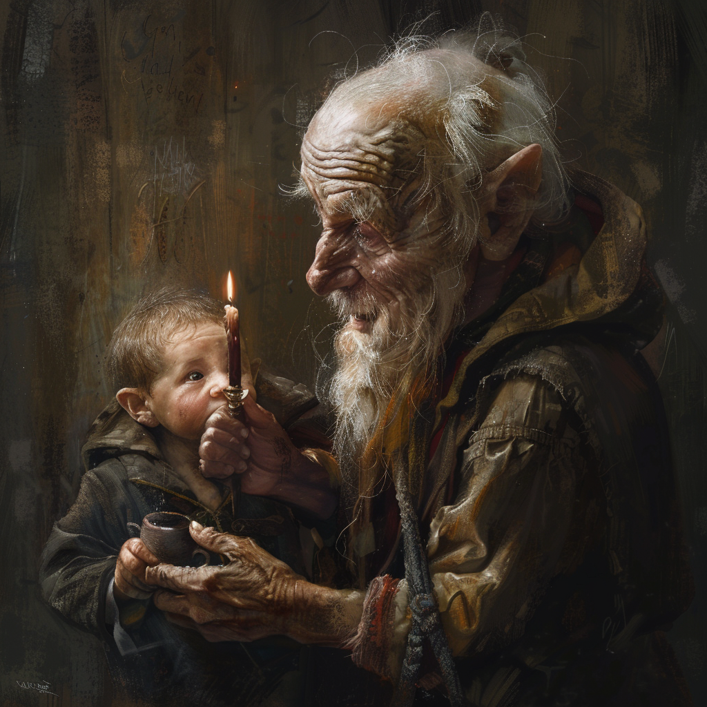 Baby portraying old man