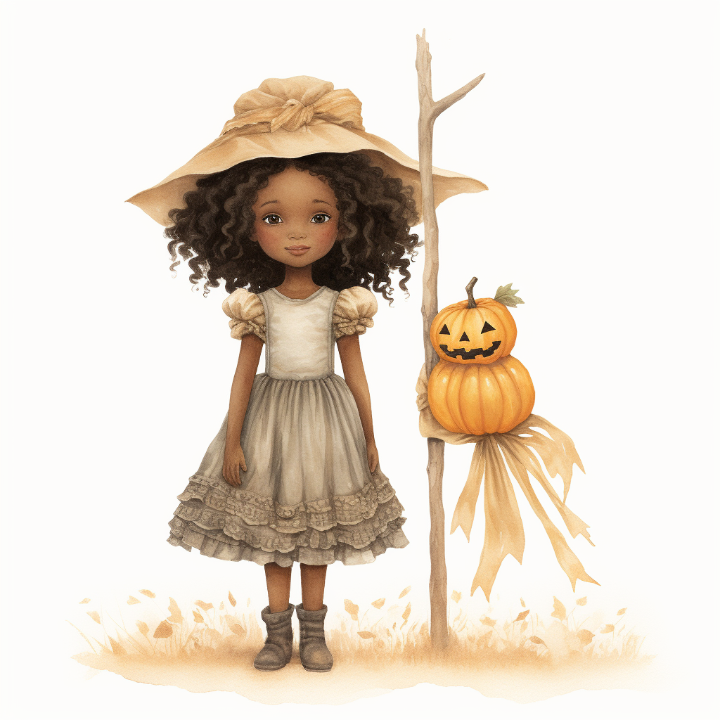 Rococo style little black girl scarecrow