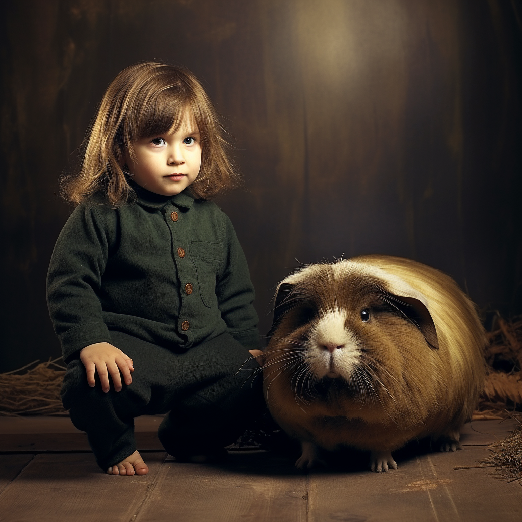 Adorable little boy with chubby guinea pig