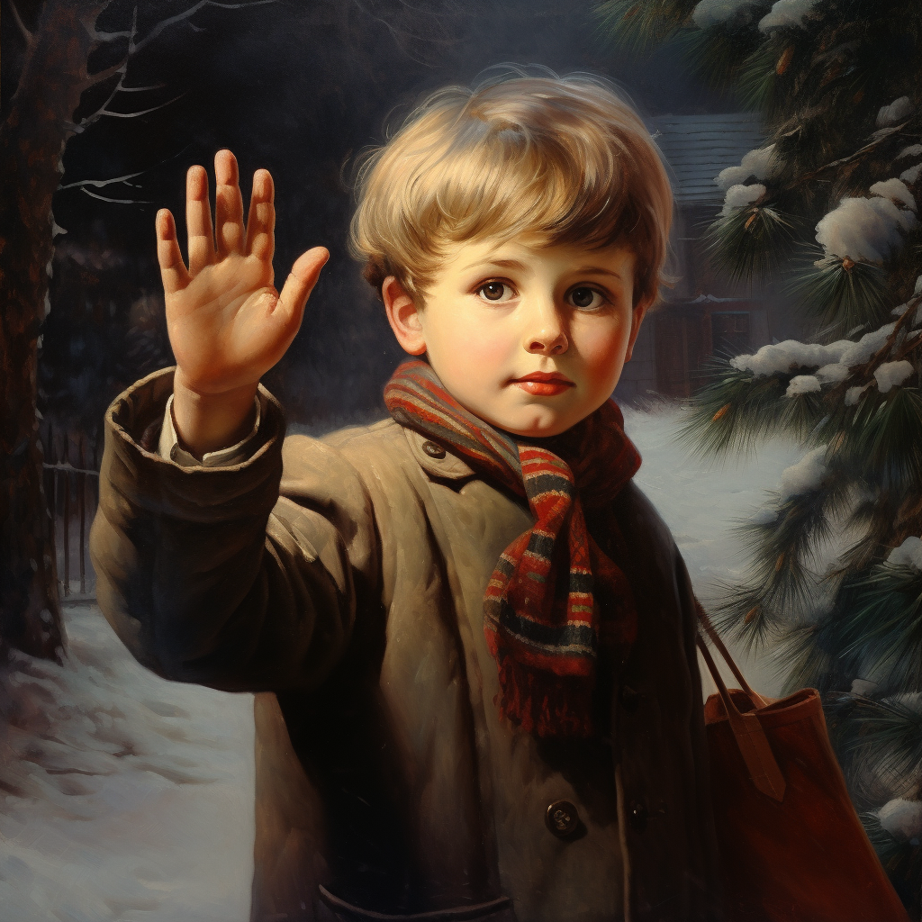 Little boy waving goodbye to the old year