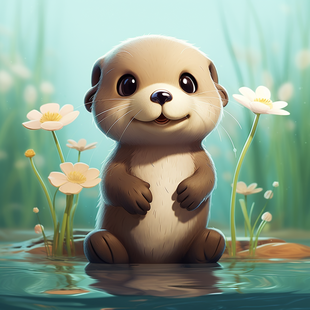 Little cute otter in kawaii style