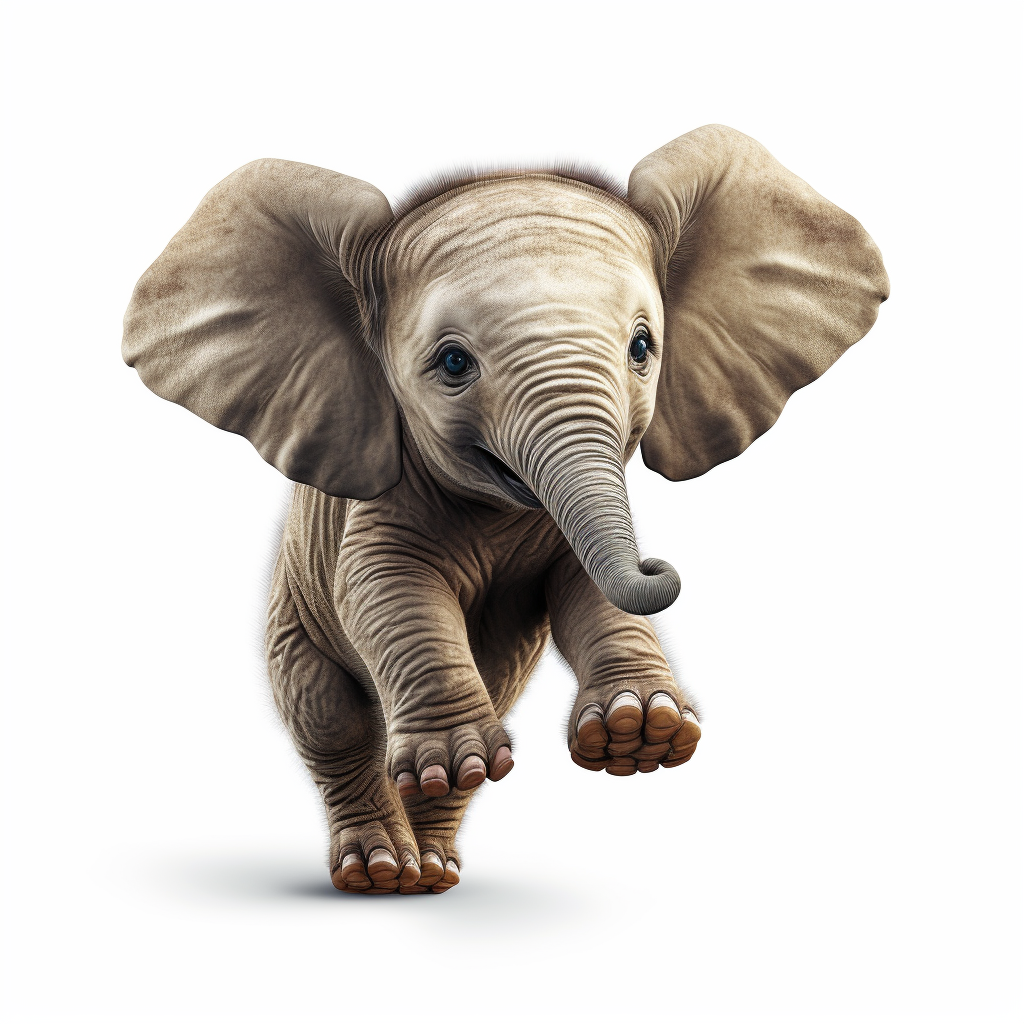 Little Elephant Jumps Height Isolated White Background