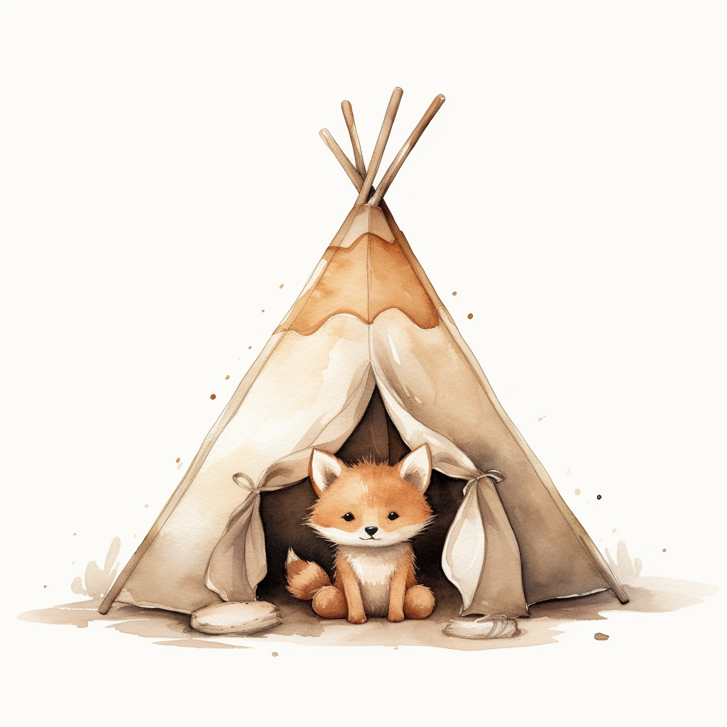 Cute fox in watercolor tipi