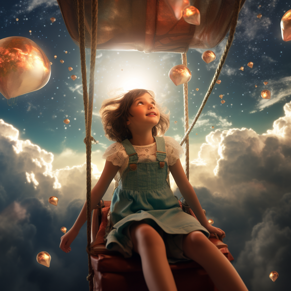 Little girl with sky's imagination