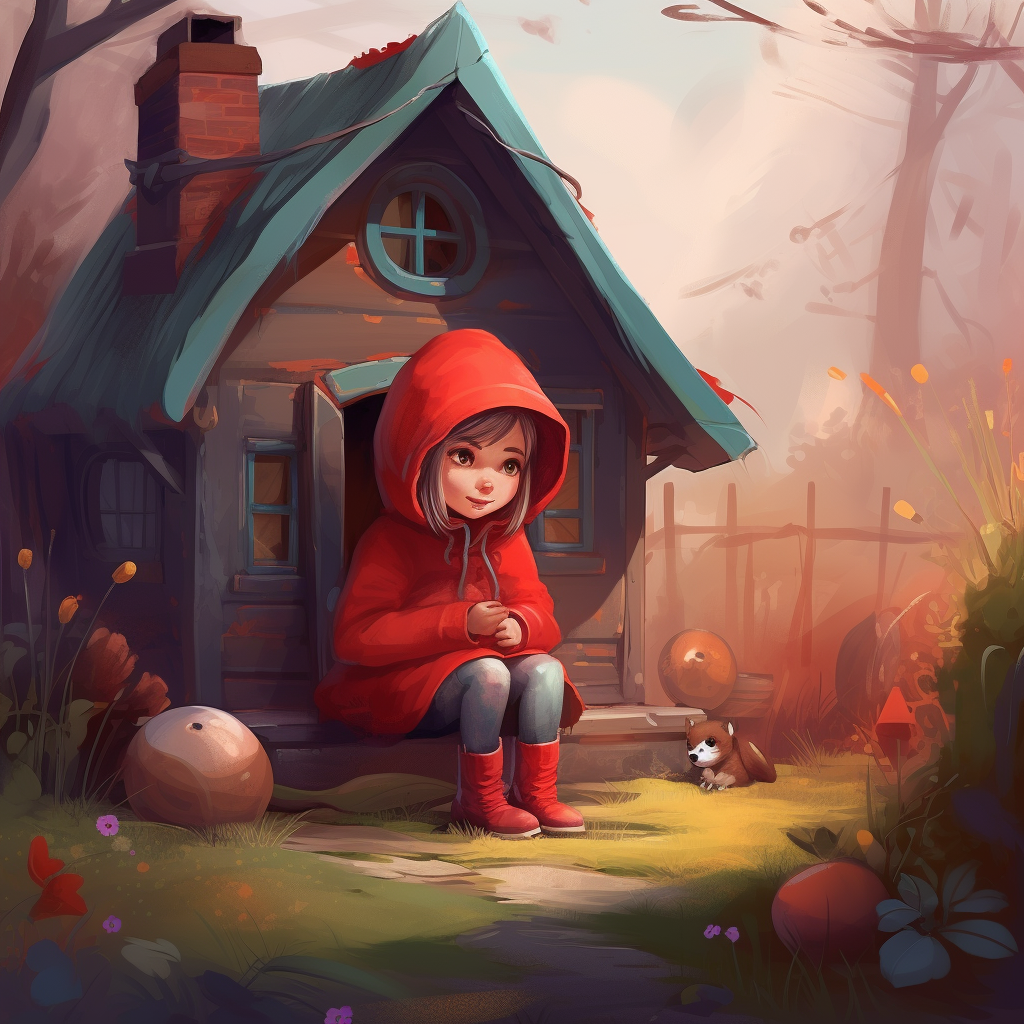 Little girl playing outside cozy cottage