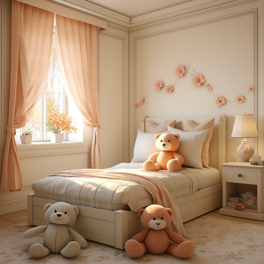 Little girl's traditional bedroom with double bed