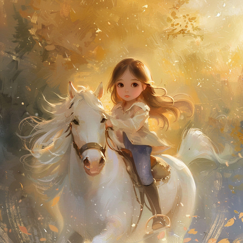 Cute girl riding white horse