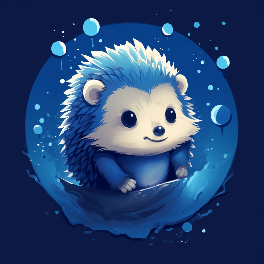 Cute hedgehog logo in blue space