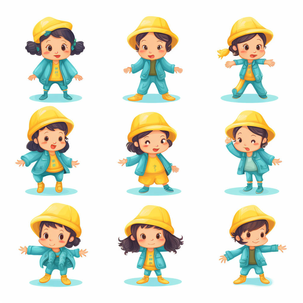 Cute Little Kids Character with Teal Shoes and a Yellow Hat