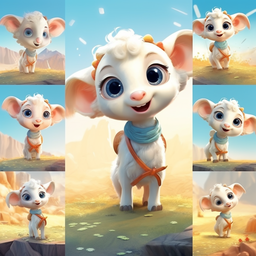 Little lamb character with different expressions