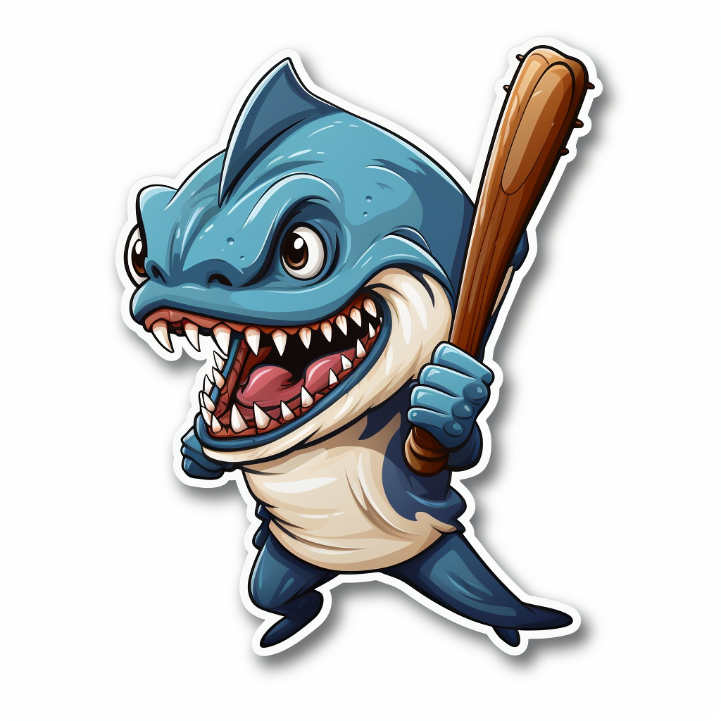 Stylized Hammerhead Shark Biting Wooden Baseball Bat