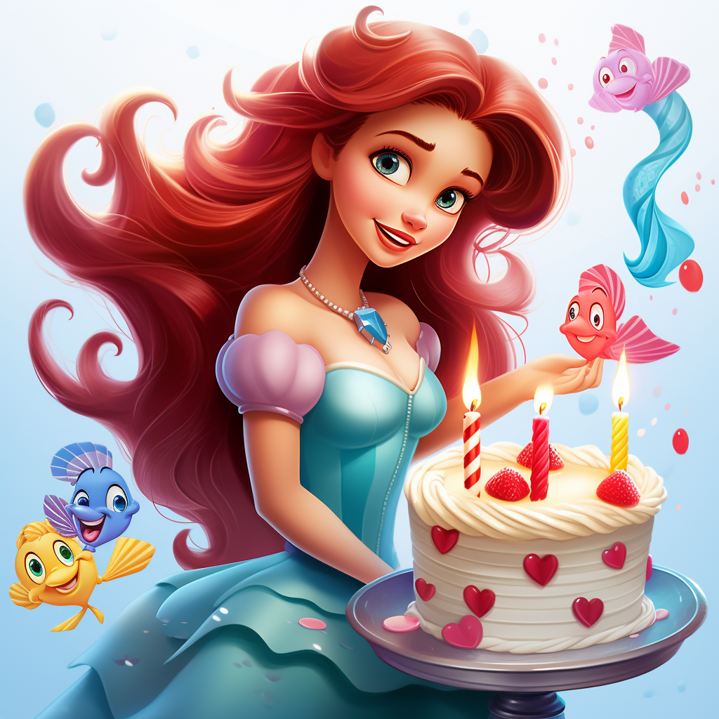 Disney-style Little Mermaid with Birthday Cake