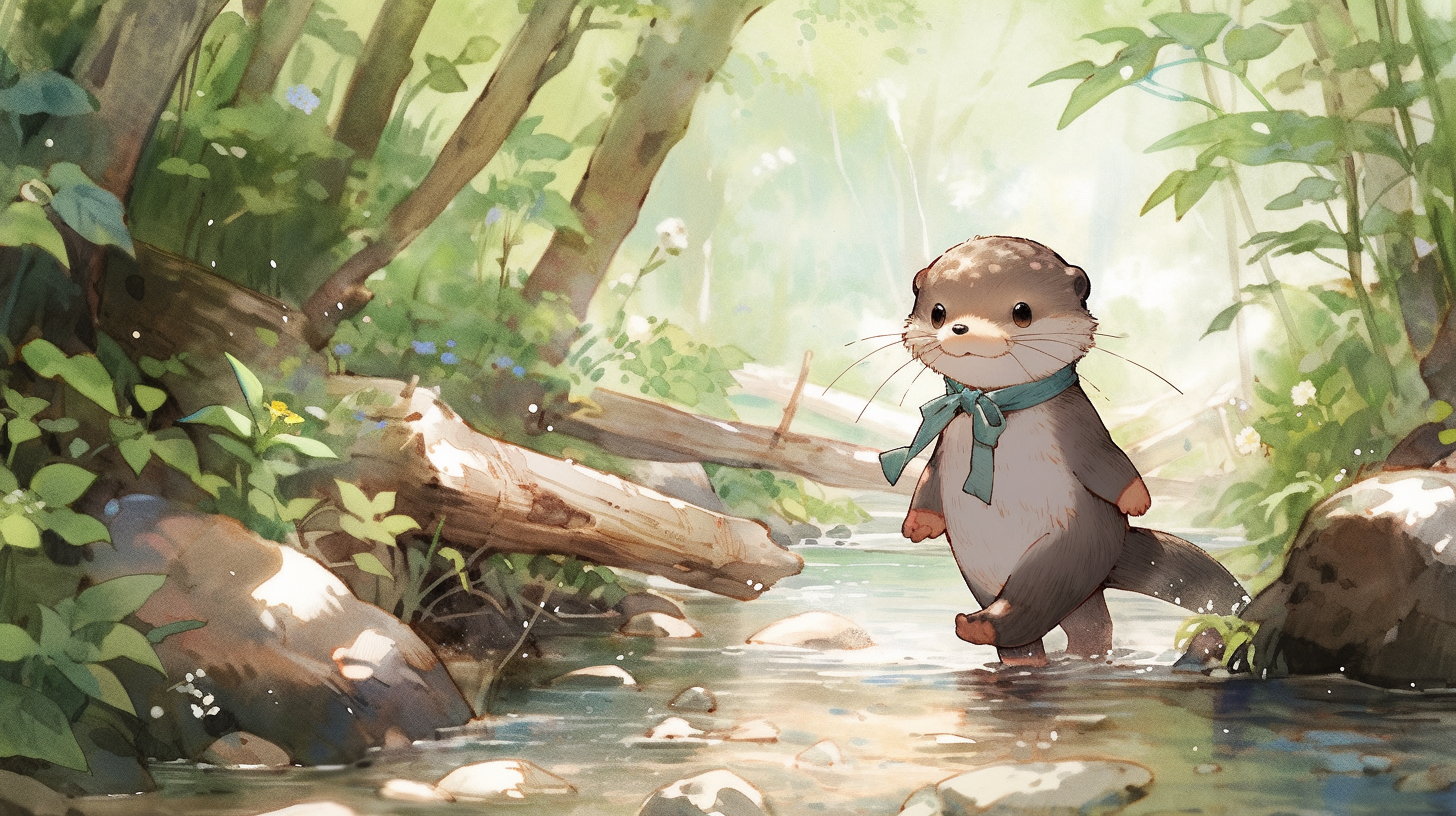 Adorable otter walking by the river