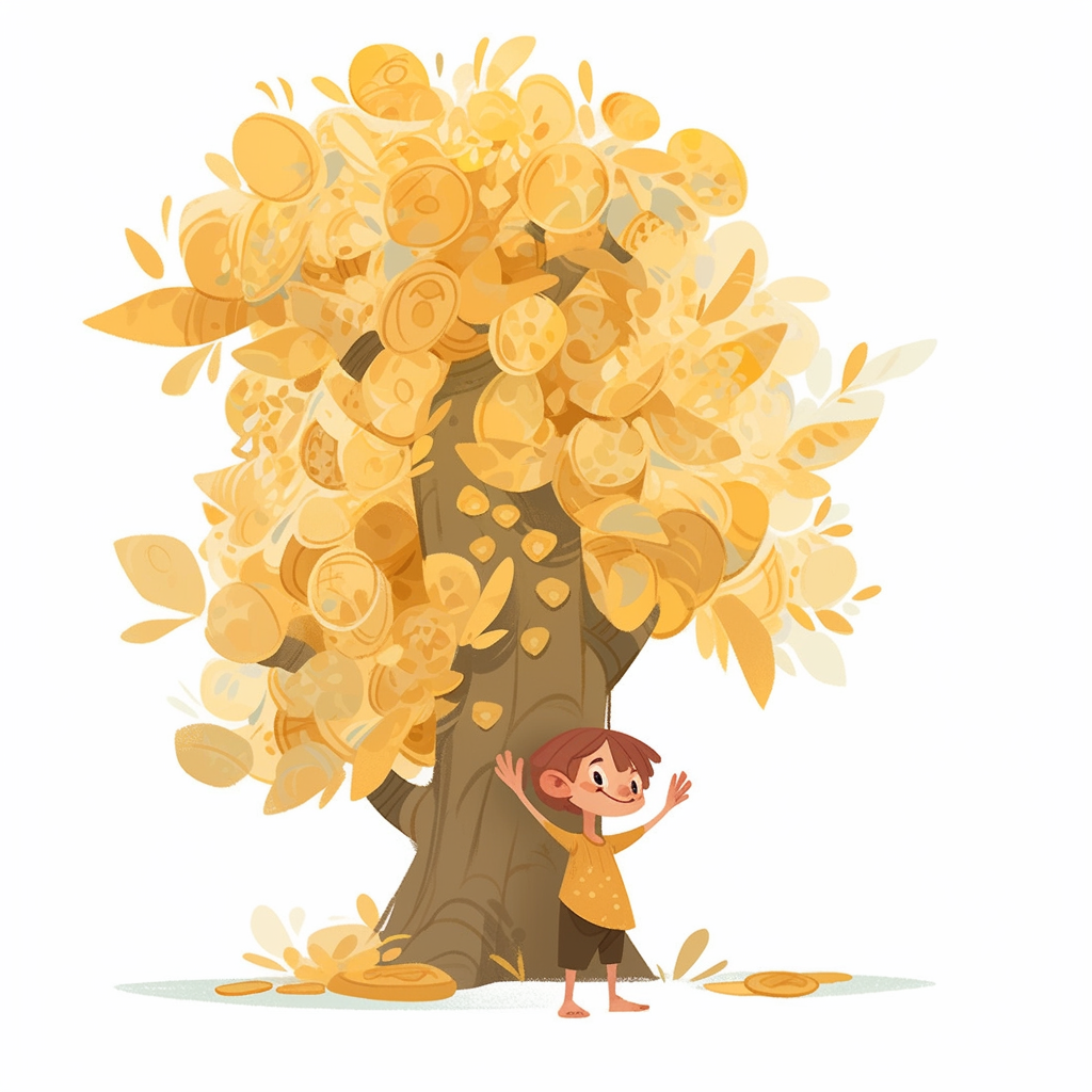 Young boy collecting treasure from a tree