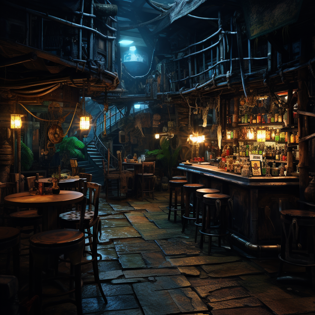 Seedy pirate dive bar interior image