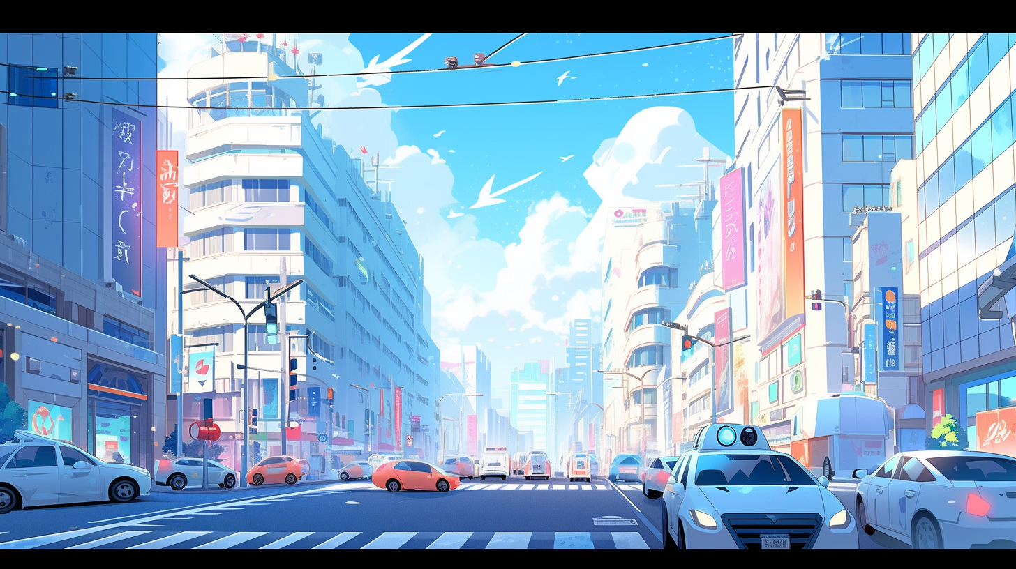 Lively city background with bustling streets