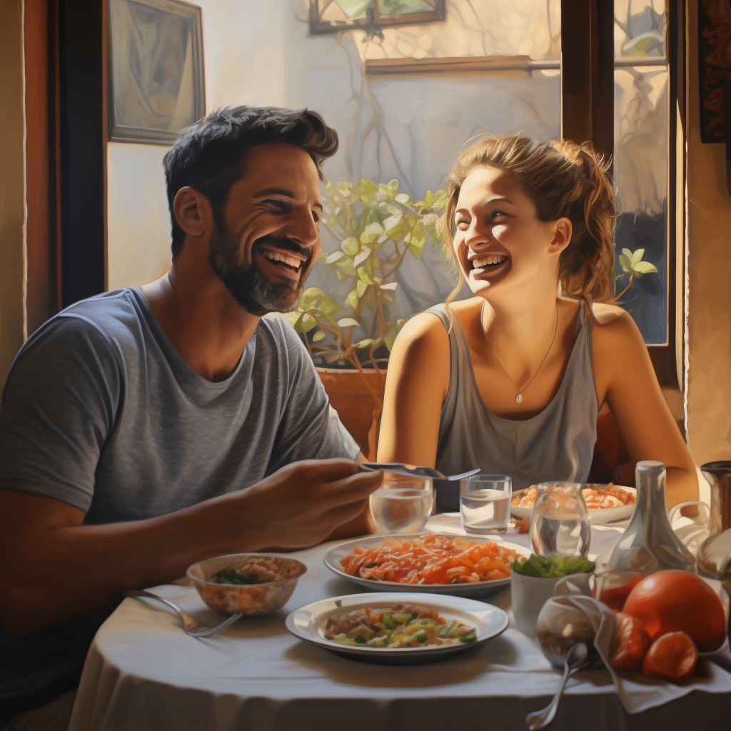 Happy couple enjoying healthy dinner