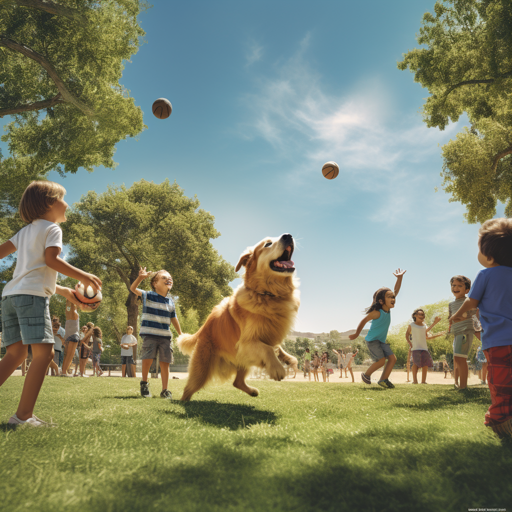 Excited dog chasing ball in park