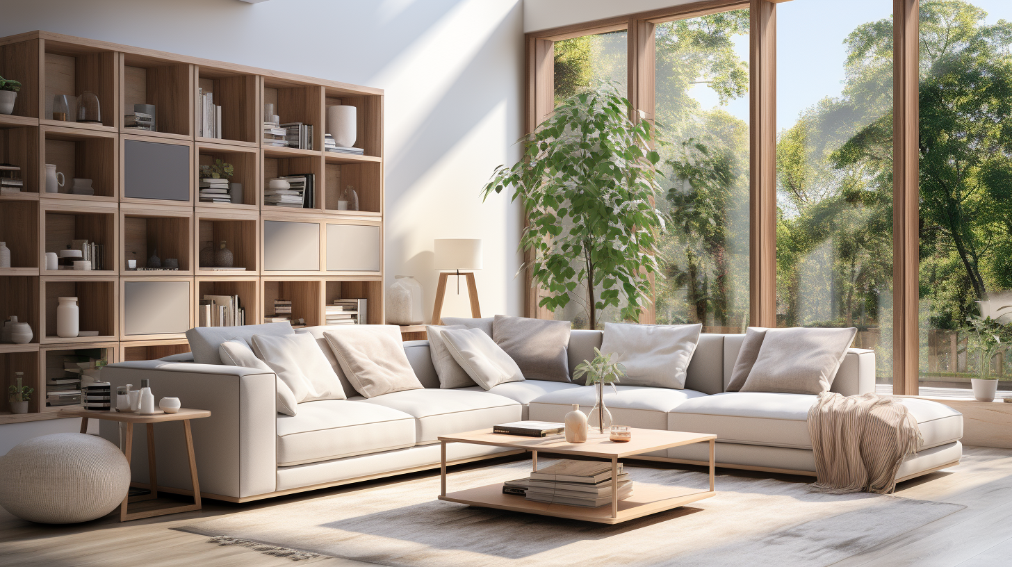 Air purifier in cream-themed living room