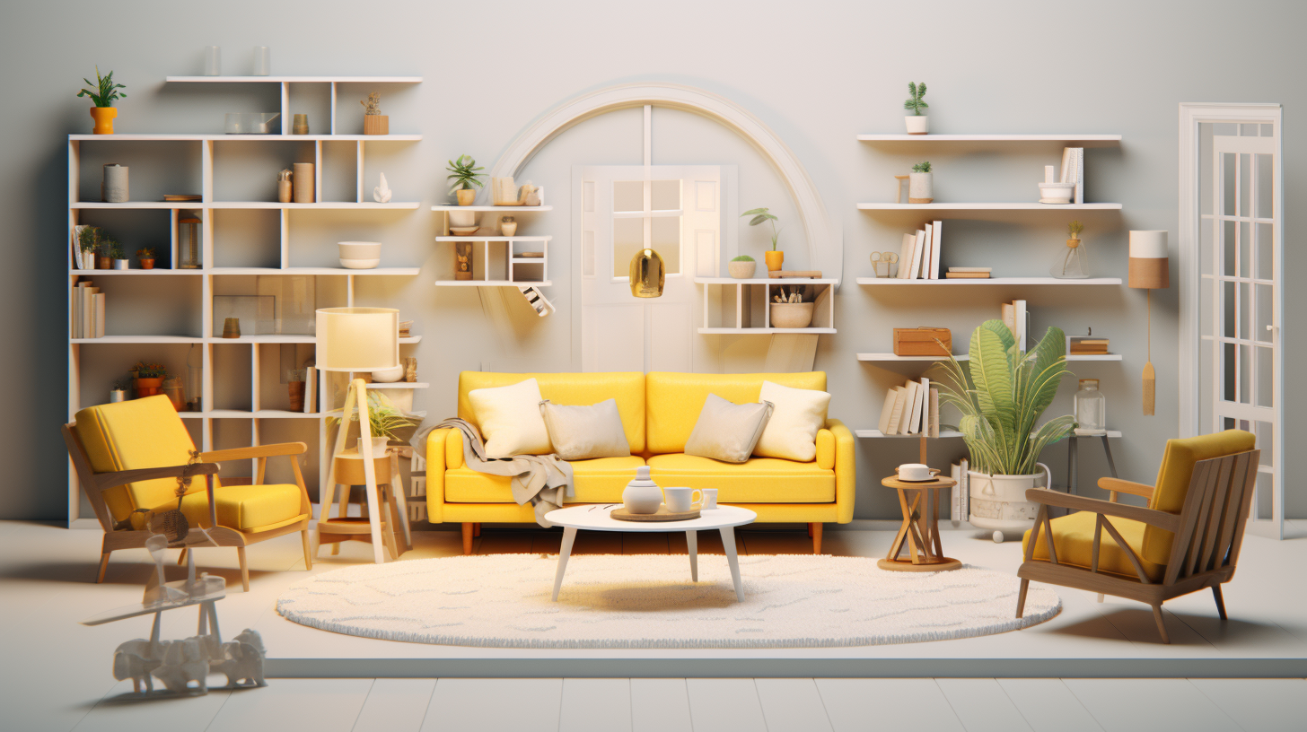 Modern living room with yellow hints