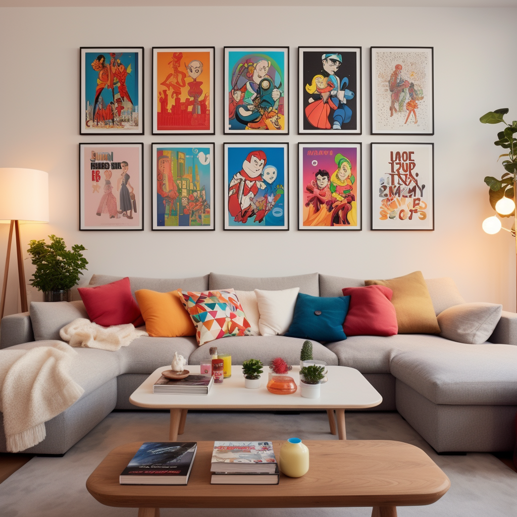 Colorful Disney Style Gallery Wall in Living Room