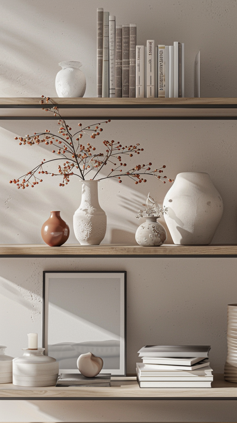 Living room shelf decor arrangement