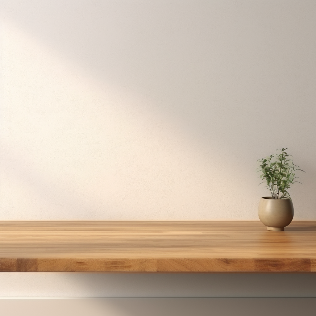 Empty table and blank wall in living room