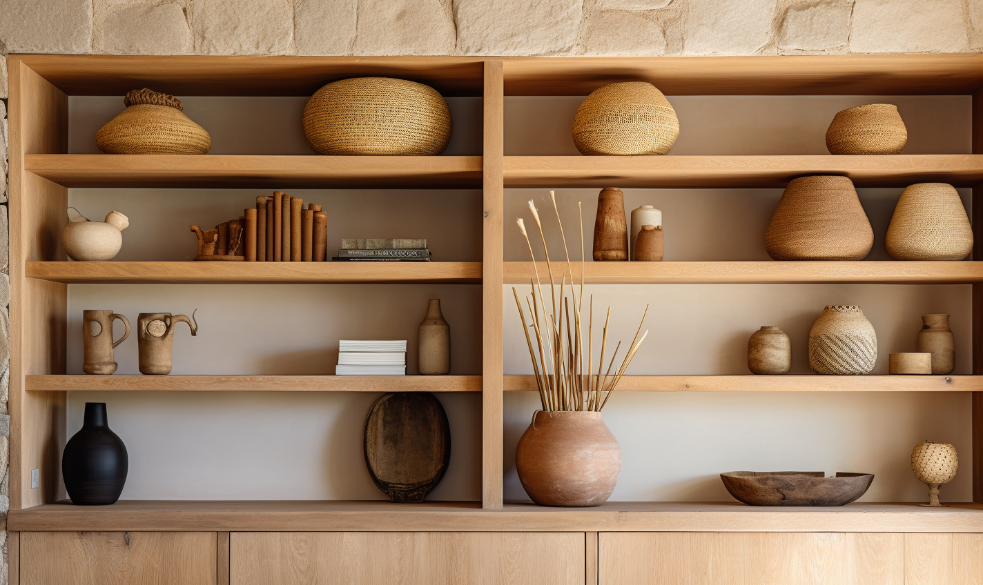 Built-in shelves in a living room villa