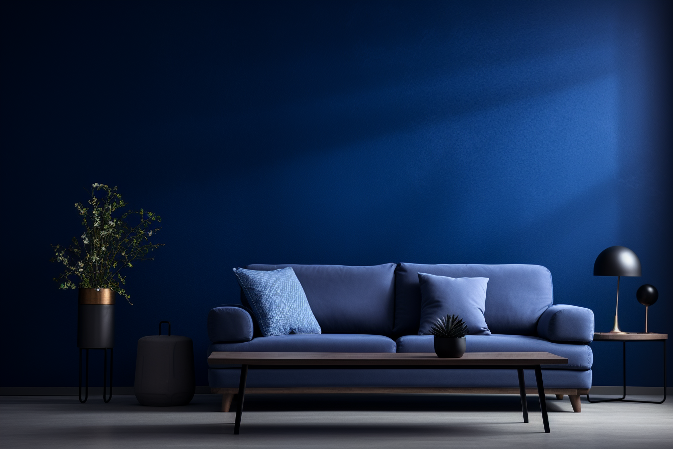 Dark blue living room with minimal background